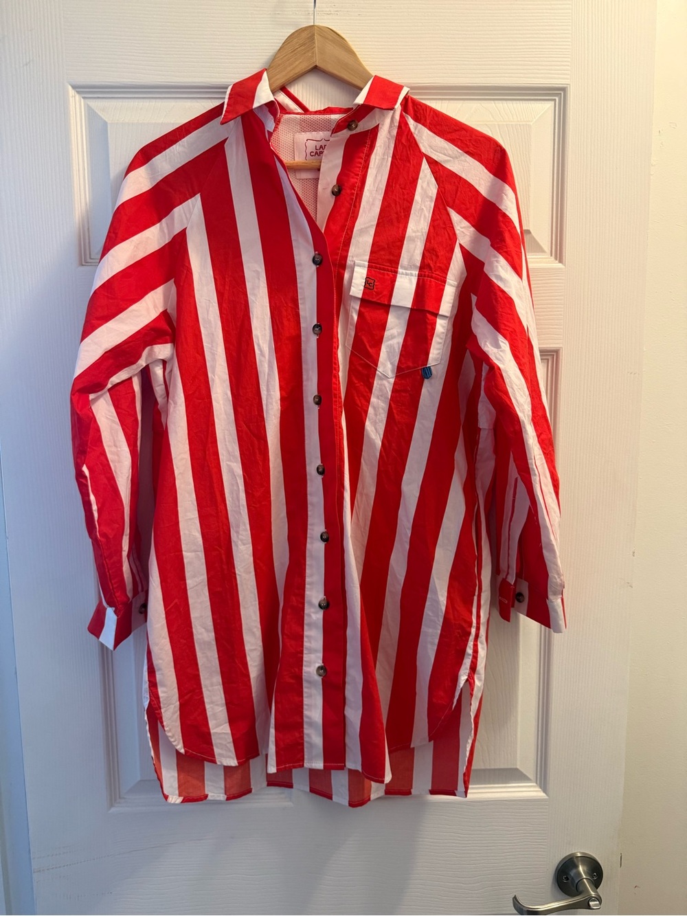Striped Red & White Button-Down Shirt Dress